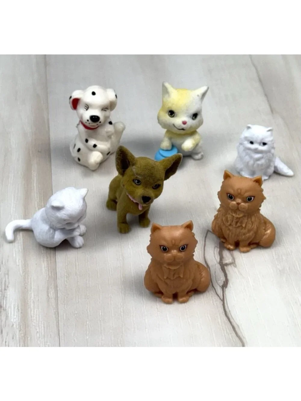 Mixed Lot 7 Miniature Dog & Cat Toy Figures Dalmatian Chihuahua White Tan 1.5